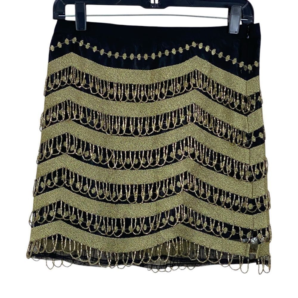 What Goes Around Comes Around Black Gold Bead Mini Skirt Sz S NWOT